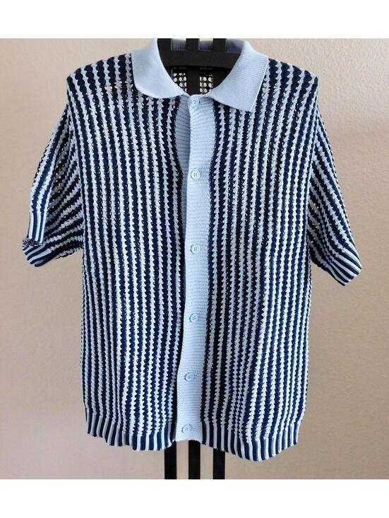 PacSun Other - PacSun Mens Size L Crocheted Knit Polo Shirt Blue Cotton Button Front Casual